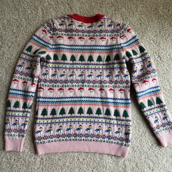 Boden Pink Fair Isle Santa Tree Skiers Women’s Holiday Sweater Size Medium, EUC - Picture 10 of 11